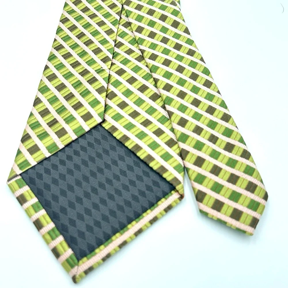 Stacy Adams Sign Gold 100% Silk Hand Made Mens Necktie Green Tonal Stripe 4W 60L
